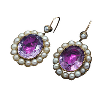 Antique Georgian Earrings Amethysts Pearls 15ct Gold Drop close backed (5381)
