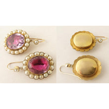 Antique Georgian Earrings Amethysts Pearls 15ct Gold Drop close backed (5381)