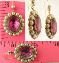 Antique Georgian Earrings Amethysts Pearls 15ct Gold Drop close backed (5381)