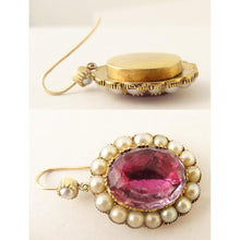 Antique Georgian Earrings Amethysts Pearls 15ct Gold Drop close backed (5381)