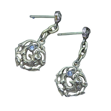 Chinese 14k gold diamond dragon Earrings dangle ear pendants antique (5417)