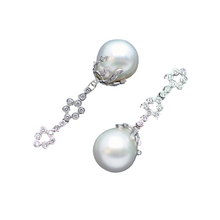 South Sea Pearl Earrings Diamonds Gold Platinum Long Dangles w Appraisal (5492)