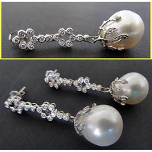 South Sea Pearl Earrings Diamonds Gold Platinum Long Dangles w Appraisal (5492)