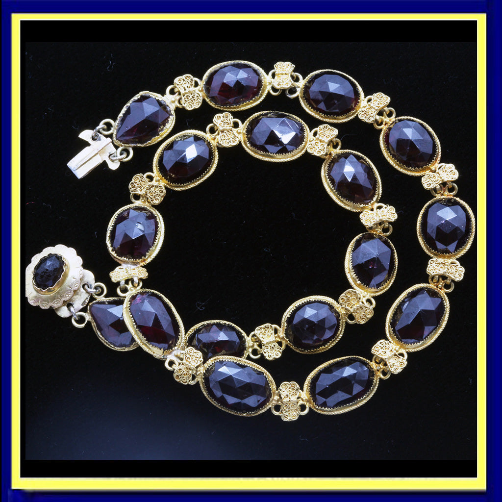 Antique Georgian Necklace 18k Gold Garnets and Filigree (5131)