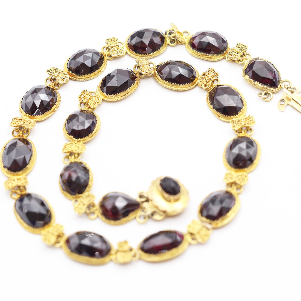 Antique Georgian Necklace 18k Gold Garnets and Filigree