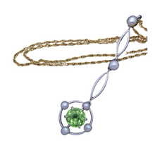 Art Deco Pendant Necklace Peridot Pearl Platinum & Gold (#4372)