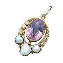 Antique Pendant Arts Crafts Gold Pink Tourmaline 11.19ct Pearl w appraisal(5231)
