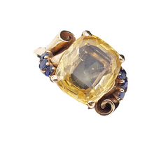 Raymond Yard Ring Signed Retro Yellow Blue Sapphires 14k Gold Vintage (4997)
