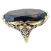 Antique Arts & Crafts Art Deco Ring Gold Openwork w Birds Smoky Topaz (5212)