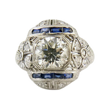Art Deco Engagement Wedding Ring Diamond Platinum Sapphires w Appraisal (5499)