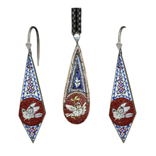 Antique Victorian Micro Mosaic Earrings Pendant Micromosaic Dove Set (4597)