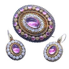 Antique Victorian Earrings Brooch Set Gold Gems Coral w Box &Appraisal (5132)