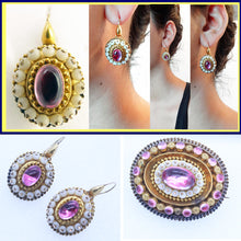 Antique Victorian Earrings Brooch Set Gold Gems Coral w Box &Appraisal (5132)