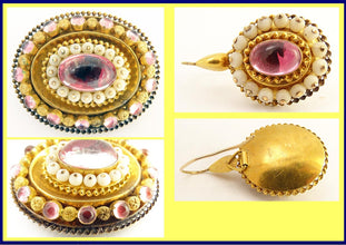 Antique Victorian Earrings Brooch Set Gold Gems Coral w Box &Appraisal (5132)