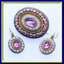 Antique Victorian Earrings Brooch Set Gold Gems Coral w Box &Appraisal (5132)