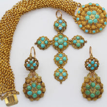 Antique Georgian Jewelry Set Gold Cannetille Turquoise Earrings Cross (5432)