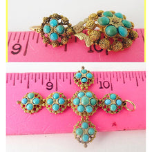 Antique Georgian Jewelry Set Gold Cannetille Turquoise Earrings Cross (5432)