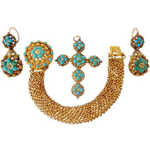 Antique Georgian Jewelry Set Gold Cannetille Turquoise Earrings Cross (5432)