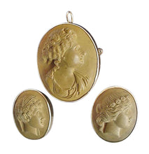 Antique Victorian Cameo Set Earrings Brooch Pendant 14k Gold Classic (3397)