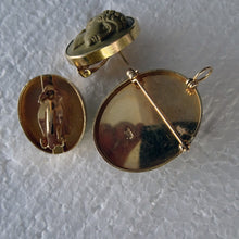 Antique Victorian Cameo Set Earrings Brooch Pendant 14k Gold Classic (3397)