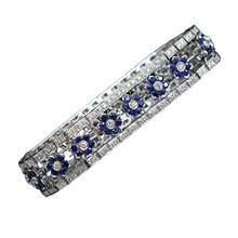 Vintage Bracelet White Gold Diamonds Sapphire Diamond Flowers w appraisal (5778)
