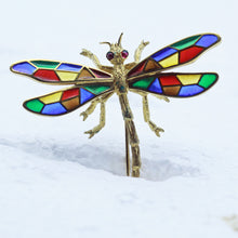 Buccellati Dragonfly Brooch Plique-à-jour  Enamel 18k Gold Italy Vintage (5657)