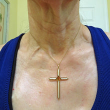 Antique Vintage 14k Gold Enamel Citrine Christian Cross Pendant Necklace (5533)