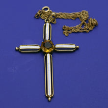 Antique Vintage 14k Gold Enamel Citrine Christian Cross Pendant Necklace (5533)