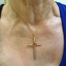 Antique Vintage 14k Gold Enamel Citrine Christian Cross Pendant Necklace (5533)