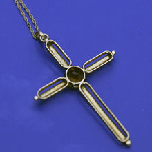 Antique Vintage 14k Gold Enamel Citrine Christian Cross Pendant Necklace (5533)