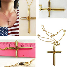 Antique Vintage 14k Gold Enamel Citrine Christian Cross Pendant Necklace (5533)