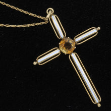 Antique Vintage 14k Gold Enamel Citrine Christian Cross Pendant Necklace (5533)