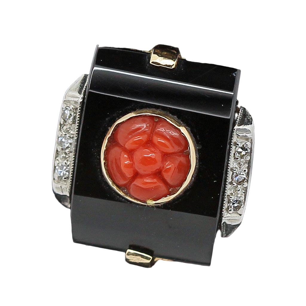 Antique Vintage Art Deco Ring Diamonds Onyx Crl 14k Gold C1925-1935 (5580)