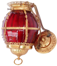 Antique Cranberry Ruby Glass Hanging Hall Lamp Brass (3652)