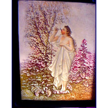 Antique Victorian Lithopane carved porcelain Neo Classic Woman in garden (2109)