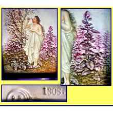 Antique Victorian Lithopane carved porcelain Neo Classic Woman in garden (2109)