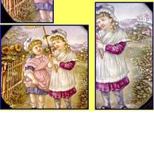 RARE Antique Victorian Lithopane Cottage Scene Children Gilt flower Frame (2111)