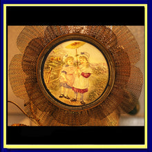 RARE Antique Victorian Lithopane Cottage Scene Children Gilt flower Frame (2111)