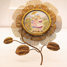 RARE Antique Victorian Lithopane Cottage Scene Children Gilt flower Frame (2111)