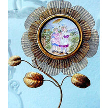 RARE Antique Victorian Lithopane Cottage Scene Children Gilt flower Frame (2111)