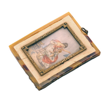 Antique miniature portrait woman child playing French toy rocking horse (3117)