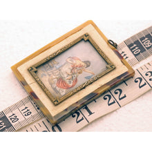 Antique miniature portrait woman child playing French toy rocking horse (3117)