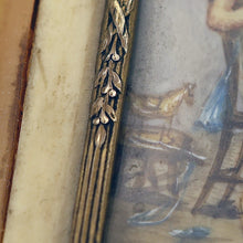 Antique miniature portrait woman child playing French toy rocking horse (3117)