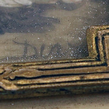 Antique miniature portrait woman child playing French toy rocking horse (3117)