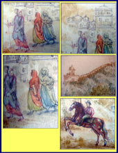 Antique Miniature Painting British Raj in India Horseman Gold Coat of Arms #3940