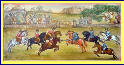 Antique Miniature Painting Watercolor paper UK Raj India Polo Game Horses