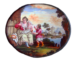 Pair Antique French Limoges Enamel Miniature Plaque Paintings 18C (4507)