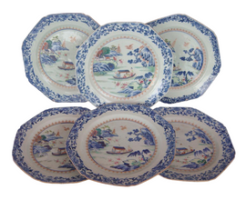 ANTIQUE CHINESE CERAMIC QIANLONG 18C PLATES - BLUE WHITE(4182)