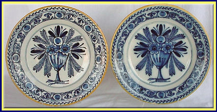 Antique Georgian pair Dutch Delft plates blue white faience tin glazed