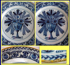 Antique Georgian pair Dutch Delft plates blue white faience tin glazed (2887)